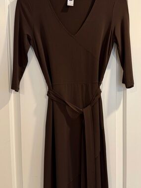 GAP Chocolate Brown V-Neck Wrap Midi Dress
